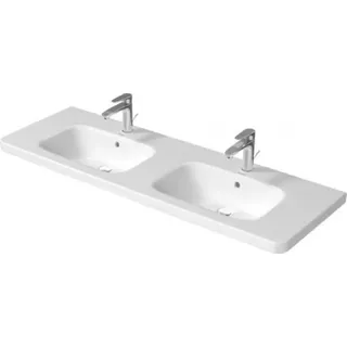 Duravit DuraSquare Doppelwaschtisch 1400x480 mm, 1 Hahnloch, mit Überlauf, mit Hahnlochbank, 23571400001, Farbe: Weiß mit Wondergliss