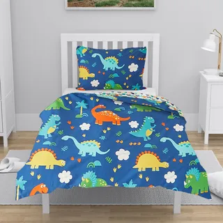 YASMENG Kinderbettwäsche 100x135 Dino Motiv Kinder Bettwäsche 100% Baumwolle Wendebettwäsche 2teilig für Jugendliche Kinder Jungen mit Reißverschluss und 40x60 cm Kissenbezug