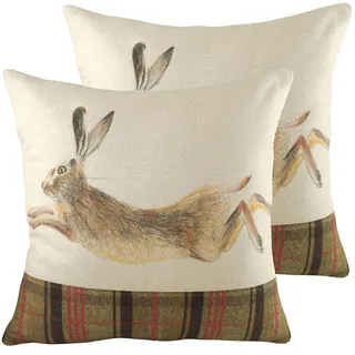 Evans Lichfield Hunter springen Hase Twin Pack Polyester gefüllte Kissen, Multi, 43 x 43cm, 2