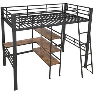 Komhtom Hochbett 90x200cm mit Schreibtisch in Schwarz Metall , Mode , 90x200 cm , Babymöbel & Kindermöbel, Kinderzimmer & Jugendzimmer, Kinderbetten, Hochbetten