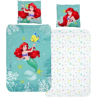 MTOnlinehandel Arielle Meerjungfrau Bettwäsche Bettbezug 135x200 80x80 Baumwolle · Kinderbettwäsche für Mädchen Disney Prinzessin Mermaid · 2 teilig