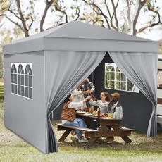 YITAHOME 3X3 wasserdichte Pavillon mit Seitenteilen, Faltbarer Pop up Faltpavillon Outdoor Gartenpavillon Höhenverstellbar Alle Jahreszeiten Anti-UV Für Party Camping Märkte Festival