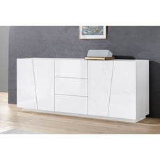 Dmora - Kommode Sven, Küchen-Sideboard mit 4 Türen und 3 Schubladen, Wohnzimmer-Buffet, 100 % Made in Italy, cm 220x43h86, glänzend weiß