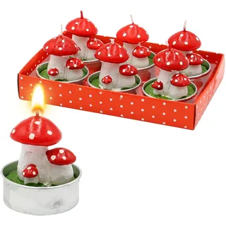 Dekohelden24 Glückspilze Teelichter 3 x 4 cm 6 St. rot
