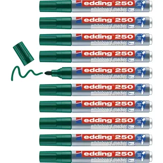 edding 250 Whiteboardmarker - grün - 10 Whiteboard Stifte - Rundspitze 1,5-3 mm - Boardmarker abwischbar - für Whiteboard, Flipchart, Magnettafel, Pinnwand, Memoboard - Sketchnotes - nachfüllbar