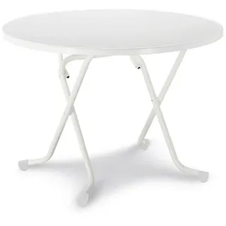 Gartenklapptisch , Weiß , Holz, Metall , rund , 100x73x100 cm , FSC Mix, Europäischer Sicherheitsstandard , UV-beständig, wetterfest, platzsparend , Holzmöbel, Holztische, Gartentische Holz