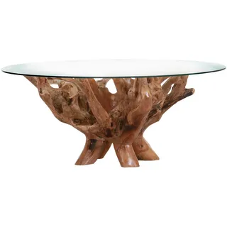 Livetastic Couchtisch , Teakfarben , Holz, Glas , Teakholz , massiv , rund , eckig , 110x46x110 cm , Wohnzimmer, Wohnzimmertische, Couchtische, Couchtische rund