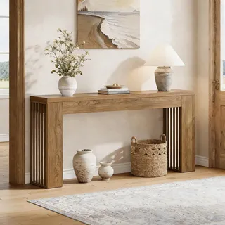 LITTLE TREE 150 cm Konsolentisch aus Holz im Bauernhausstil, mit lamellierten Beinen für Flur, Diele, Wohnzimmer oder hinter dem Sofa (rustikales Braun)