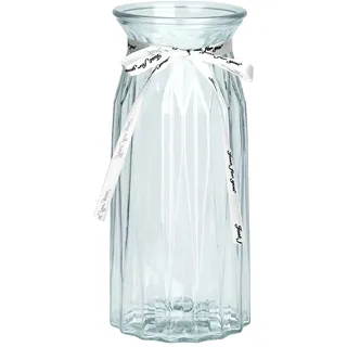 TSKDKIT Blumenvase Klar Glasvase für Tischdeko 24x10cm Modern Schmale Vase mit Schleifenband Boho Transparente Dekorative Kristall Vasen für Pampasgras, Tulpen, Rosen, Home Wohnzimmer Büro Dekor