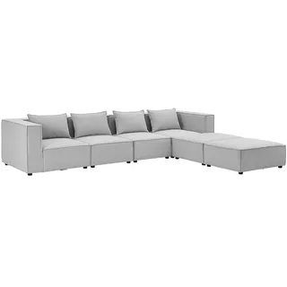 Juskys modulares Sofa Domas XXL - Couch Wohnzimmer - 2 Ottomanen, Lehnen & Kissen - Stoff Hellgrau