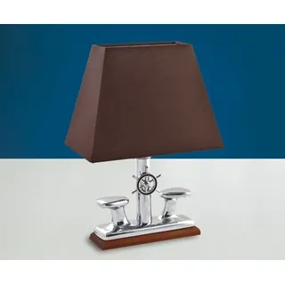 Verchromte Tischleuchte Braun aus Messing Stoff h:38cm maritime Nachttisch Lampe