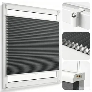 SALCAR Wabenplissee ohne Bohren Verdunkelung, Thermo Doppelplissee Klemmfix Up & Down, Hitze- & Schallschutz Plissee Faltrollo für Fenster und Türen, Zweifarbig (Weiß/Anthrazit), B 110 x H 130 cm