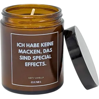 ELUMIA Duftkerze - Vanille | Spruchkerze "ICH HABE KEINE MACKEN, DAS SIND SPECIAL EFFECTS." Handgemacht aus 100% Öko Wachs | 28 h Brenndauer | REWAX® - recycelte Biomasse | Geschenk & Mitbringsel