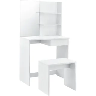 [en.casa] Schminktisch mit Spiegel und Hocker Frisierkommode Frisiertisch Kosmetik Weiß - Weiß