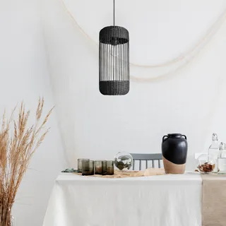 Paco Home Pendelleuchte »PUSTA«, Leuchtmittel E27   ohne Leuchtmittel, Rattan Esszimmer Lampe Pendelleuchte Boho Zylinder Rustikal E27, schwarz