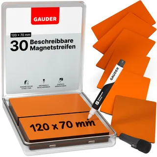 GAUDER Magnetstreifen beschreibbar | Magnetschilder zum Beschriften | Magnetkarten für Kanban Board, Whiteboard & Tafel (120 x 70 x 0,8 mm)