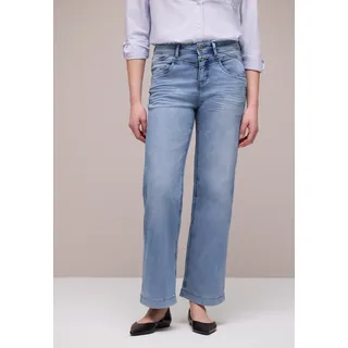 High-waist-Jeans STREET ONE "Style Emee", Damen, Gr. 29, Länge 26, light blau wash, Denim/Jeans, Obermaterial: 63% Baumwolle, 25% Polyester, 10% Viskose, 2% Elasthan, unifarben, loose fit lang, Jeans High-waist-Jeans, mit weitem Bein und Viskose mit Stretch