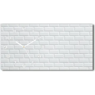 Wanduhr aus Glas – 60x30 cm - Glasbild - Glasuhr - Gehärtetes Glas - weisse-zeiger - Keramik-Wand - Weiß