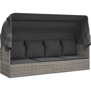 vidaXL Outdoor-Loungebett mit Dach und Kissen Grau Poly Rattan - Grau