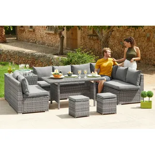 KONIFERA Gartenlounge-Set »Kalamos«, (Set, 23 tlg., 3er-Sofa, 2x 2er Sofa, Ecksofa, 2x Hocker, 2x Tisch, inkl. Auflagen), Polyrattan, Aluminium, 10 Personen, individuell aufstellbar, grau