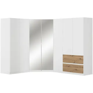 Rauch Möbel Eckkleiderschrank , Weiß, Eiche Artisan , Holzwerkstoff , 8 Fächer , 2 Schublade(n) Schubladen , 208x197x253 cm , Blauer Engel, Goldenes M, BQ - Bündnis für Qualität, Made in Germany , Schrankfront mit Spiegel , Schlafzimmer, Kleiderschränke, Eckschränke