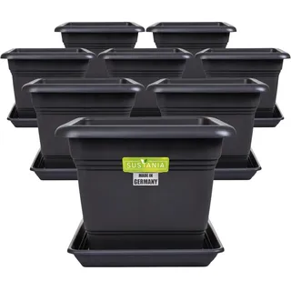 LIVINJA 8er Set Blumenkübel Groß Außen 40x40cm Pflanzkübel Blumentopf Anthrazit Made in Germany Mit Untersetzer Frostsicher Stapelbar 46L