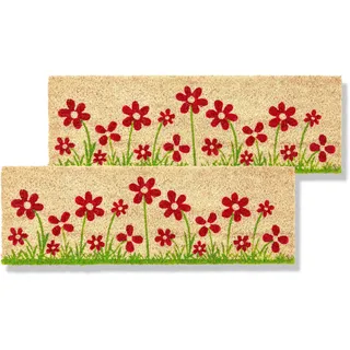 Rutschfeste Kokosmatte - Schuhparkplatz Blumenwiese 2er Set 25 x 75 cm | Coco Style schmale Fussmatte Innenbereich & überdachter Außenbereich Türmatte wetterfest Fußmatte Kokosfaser strapazierfähig