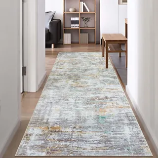 Famibay Teppich Läufer Flur rutschfest Läufer Küche Waschbar 80x200 Teppichläufer Flur Grau Flurteppich für Küche Schlafzimmer Wohnzimmer Korridor