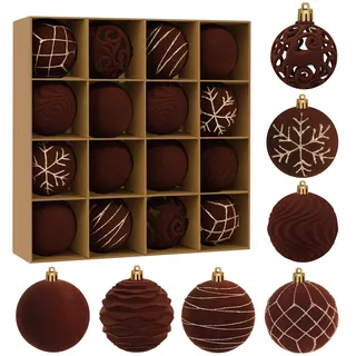 Miaikoe 16pcs Samt Weihnachts Ornamente Kugeln Sets für Weihnachten, Kunststoff zerstörungsdicht Weihnachtsbaum Flocked 6 cm Ornamente Kugeln für Winter Urlaub Dekor (Braun)