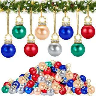 Kleine Weihnachtskugeln Set, 80 Stück Mini Weihnachtskugeln, 16 mm Mini Christbaumkugeln, Weihnachtskugelns Bunt mit 10 Metern Golddraht für Weihnachtsbäume, Girlanden, Treppen, Fenster