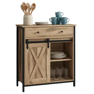 Relaxdays Sideboard 80 x 70 x 30 cm Natur/schwarz