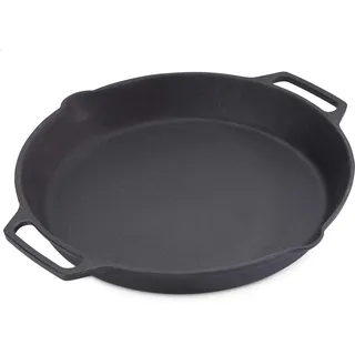 Echtwerk Grillzubehör Guss Servierpfanne aus Gusseisen und Emaille-Beschichtung mit zwei seitlichen Griffen, 35 x 5cm, Bratpfanne/ Schmorpfanne aus Gusseisen, Pfanne für Lagerfeuer, Grillplatz, Ofen oder Herd geeignet