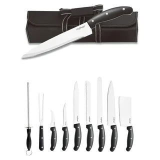 Cheffinger 10-teiliges Messer-Set aus Edelstahl mit Holzgriff & Tragetasche