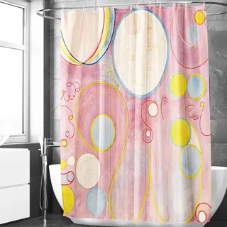 Berkin Arts Badezimmer Duschvorhang-Set 180 x 180 cm Wasserdichtes Polyester mit Haken Geometrische Abstrakte Kunst Pink Bunte Jugendstil (Nr. 8 von Hilma af Klint)