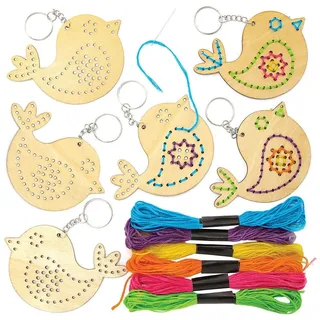 Baker Ross FC722 Vogel Schlüsselanhänger Kreuzstich Sets - 5er Pack, Schlüsselanhänger für Kinder zum Basteln und Nähen