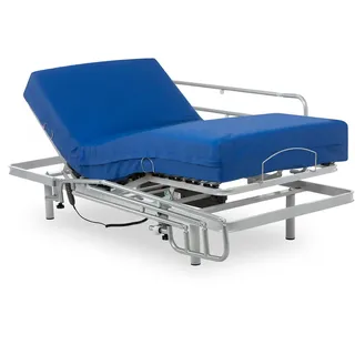 Geriafy - Lattenrost elektrisch verstellbar mit viskoelastischer, wasserdichter Sanitätsmatratze (80x190 + Bettgitter klappbar)