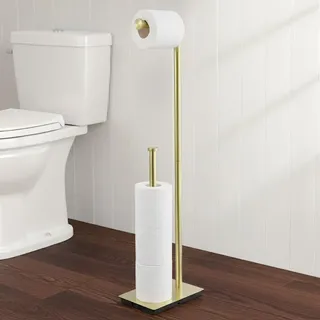 KES Gold Toilettenpapierhalter Stehend Klopapierhalter Edelstahl 18/8 Klorollenhalter Aufbewahrung Freistehend WC Rollenhalter, BPH286S1B-BZ