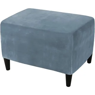 HOMECOVER Ottomane Schonbezug Rechteckig, Elastischem Ottomane Bezug Samt Hockerbezug Abnehmbar Rutschfester Hocker Husse Für Fußhocker Mit Elastischem Boden-grau Blau-Large