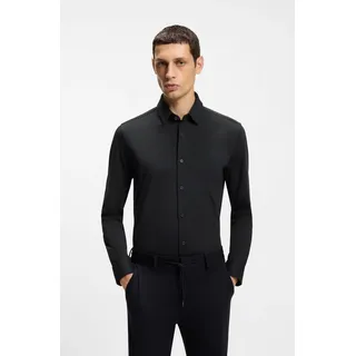 Businesshemd BOSS "HANK", Herren, Gr. 44, N-Gr, schwarz001, Web, Obermaterial: 75% Baumwolle, 25% Polyester, unifarben, slim fit normal, Rundhals, 2-Knopf-Manschette mit Schlitz, Hemden Businesshemd, Kentkragen, Slim Fit, Baumwoll-Mix mit Performance-Stretch