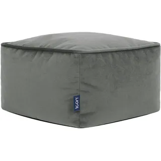 Icon Amara Kleiner Samt Sitzsack Hocker mit Füllung, Grau | In Deutschland Hergestellt, Sitzsack Pouf Hocker, Flauschiger Samtstoff, Fußhocker für das Wohnzimmer und Schlafzimmer