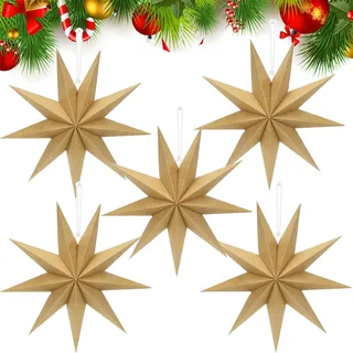 QYDMIN 5 Stück Papiersterne Weihnachten 30cm Skandinavisch Papiersterne zum Aufhängen,Papiersterne Kaffeefarbe