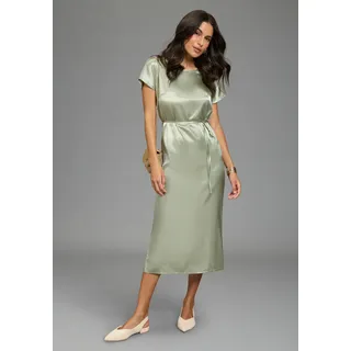 Satinkleid LAURA SCOTT, Damen, Gr. 34, N-Gr, salbei, Satin, Obermaterial: 100% Polyester. Rückenteil: 95% Viskose, 5% Elasthan, glänzend, figurbetont wadenlang, Rundhals, angeschnitten, Kleider Satinkleid, in moderner Midi-Länge, glänzende Optik