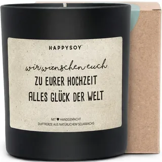 Wir wünschen euch zu eurer Hochzeit alles Glück der Welt - Duftkerze mit Spruch als Geschenk zur Hochzeit, liebevolle Geschenkidee für Brautpaar, Kerze im Glas, blumiger Duft