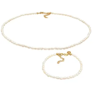 Ohrring und Ketten Set ELLI PREMIUM "Schmuckset Perlen Kunststoff 925 Sterling Silber vergoldet" Gr. 36, gold, Schmuck_Sets, Damen, Blacklist, Silber 925 (Sterlingsilber), Ohrring und Ketten Set