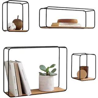 Wintem - Set mit 4 dekorativen Wandregalen aus MDF und schwarzem Stahl, modernes Design, platzsparend, für Wohnzimmer, Schlafzimmer, Büro, Wandregale für Bücher, Pflanzen und Verschiedene Gegenstände