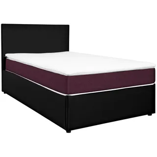 Carryhome Boxbett , Schwarz, Brombeere , Holz, Holzwerkstoff , H2 , Höhe ca. 19 cm , 120x200 cm , gepolstertes Kopfteil, Topper durchgehend , Schlafzimmer, Betten, Boxspringbetten