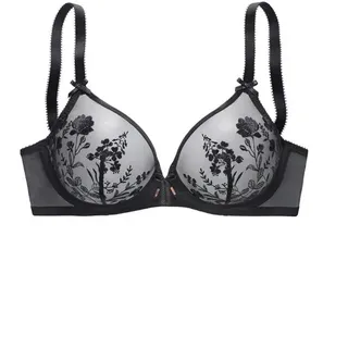 LASCANA Bügel-BH »Maria« mit Blumen aus edler Stickereispitze, transparente Unterwäsche, schwarz