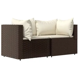 vidaXL Garten-Ecksofas mit Kissen 2 Stk. Braun Poly Rattan - Braun
