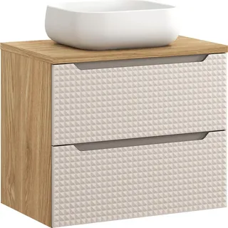 Waschtisch 70 cm in Eiche mit beige, LONDON-56-BEIGE, mit Waschbecken - Beige