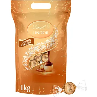 Lindt Schokolade | LINDOR Kugeln Golden Caramel, 1kg Beutel, Großpackung | ca.78 Kugeln, Vollmilch Schokolade, Karamell, Haselnuss-Stückchen, zartschmelzend, zum Teilen & Verschenken, Vorrat, Geschenk